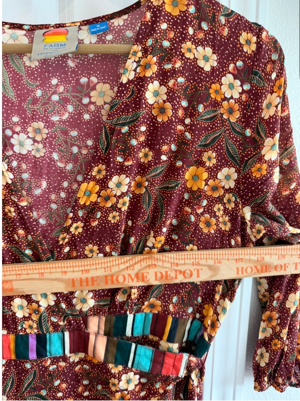 FARM Rio Burgundy Floral Maxi Wrap Dress with Multicolor Striped Trim - Picture 11 of 16